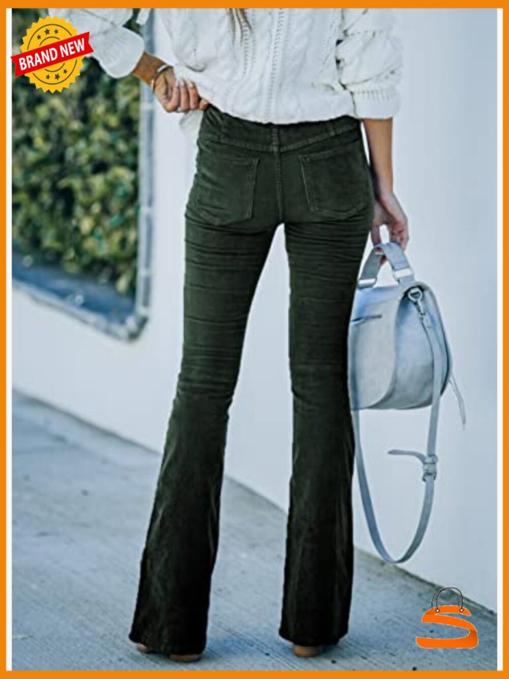 Corduroy Flare Pants Elastic Waist Bell Bottom Trousers Fall - Picture 3 of 7